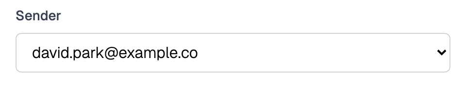 Sender dropdown on the Send Invitations tab showing david.park@example.co selected
