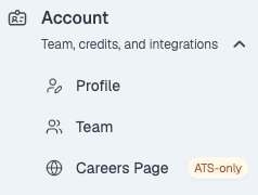 Account sidebar section with the Team link