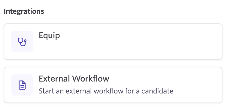 Ashby's Add Activity panel with Equip listed under Integrations