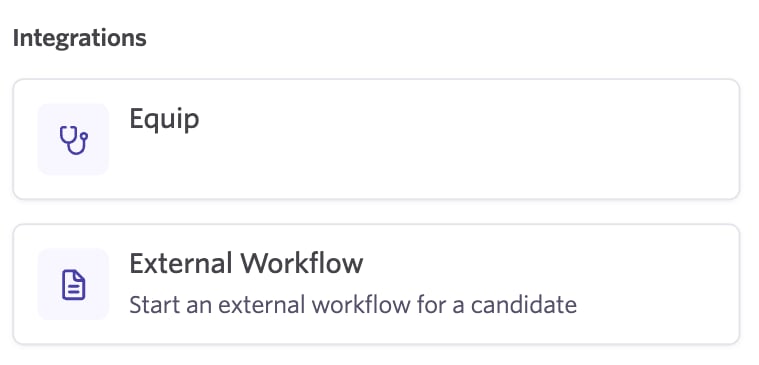 Ashby's Add Activity panel with Equip listed under Integrations
