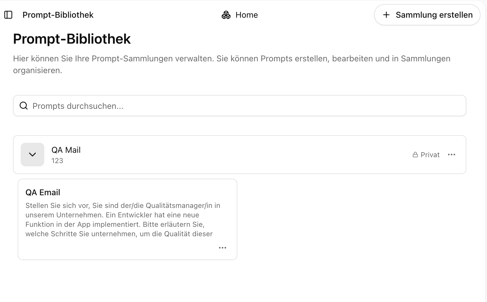 Promptbibliothek-Oberfläche