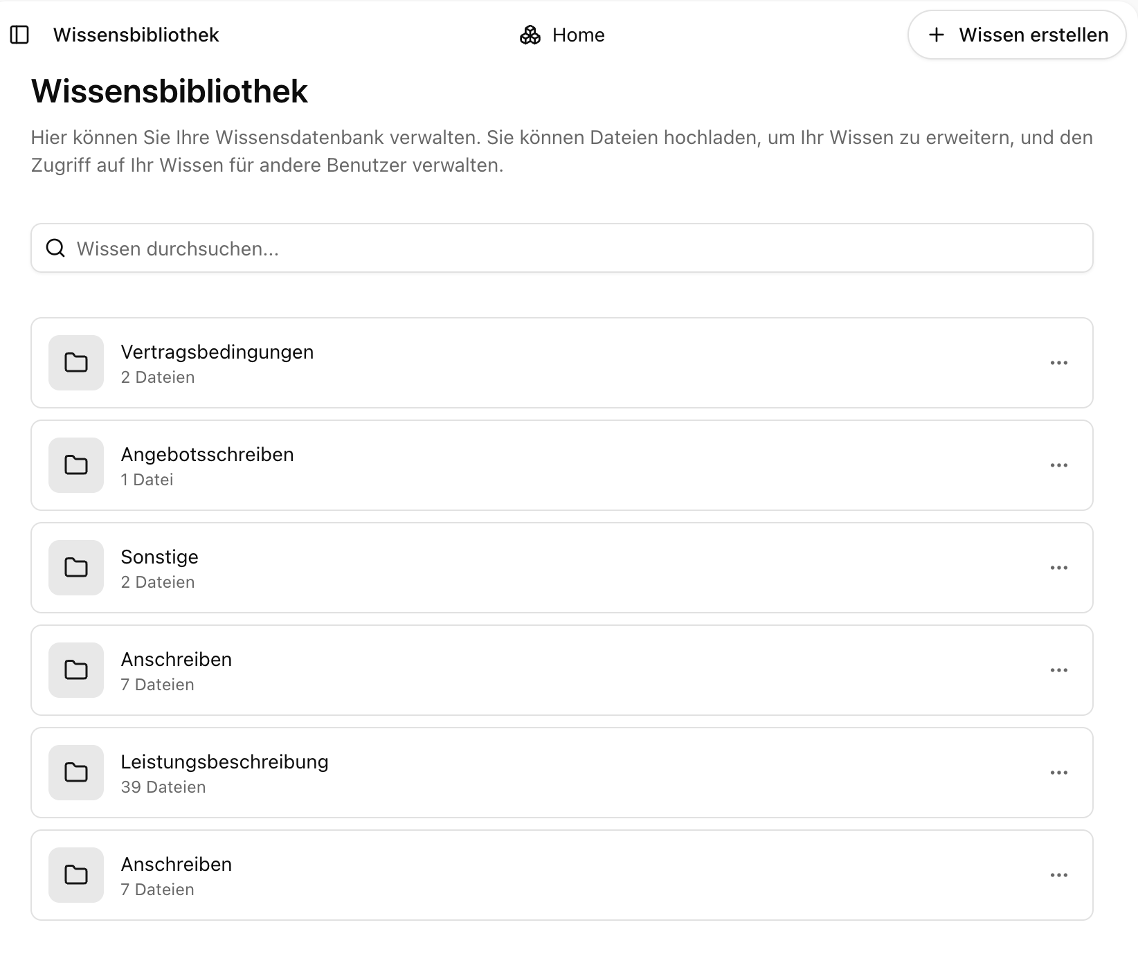 Wissensdatenbank-Oberfläche