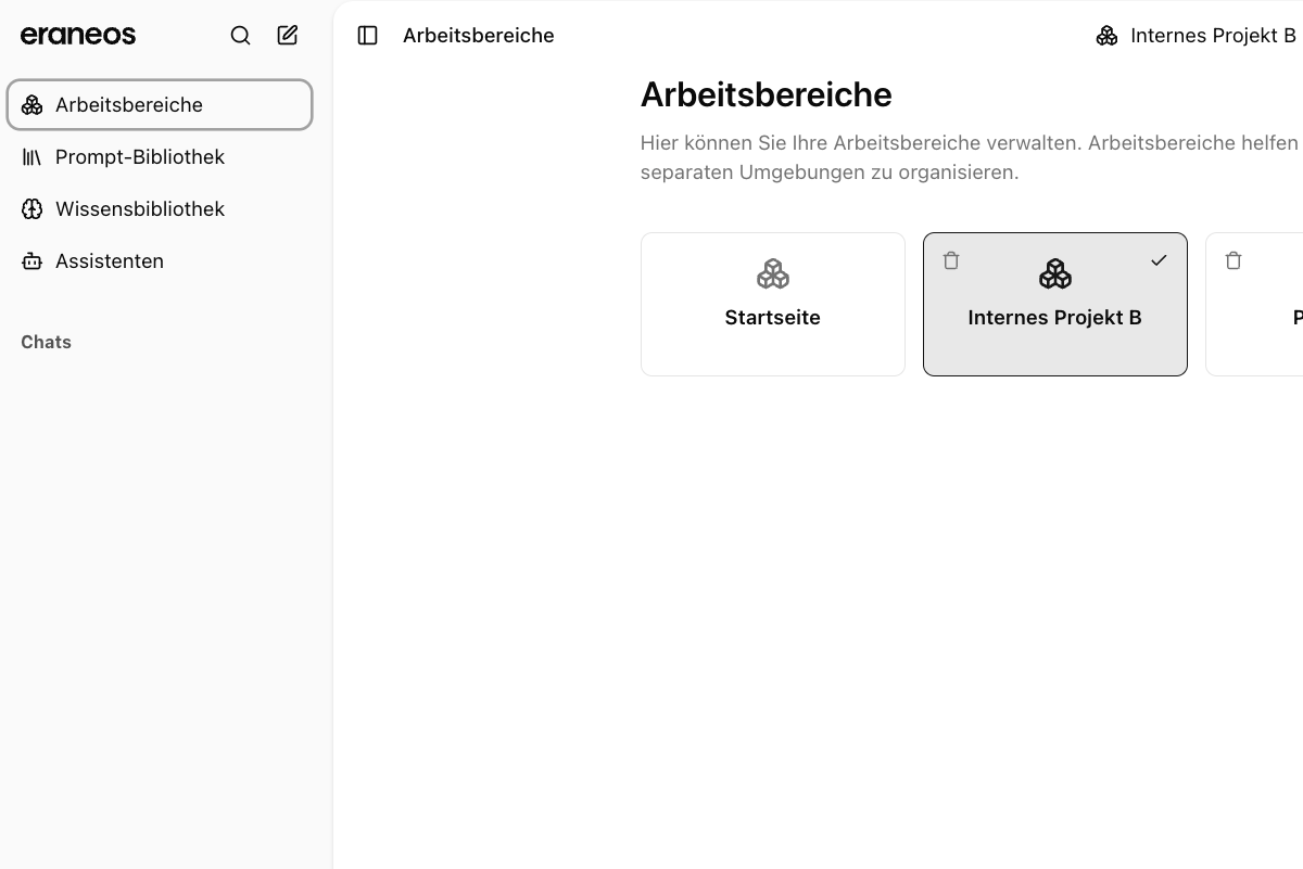 Arbeitsbereiche-Oberfläche