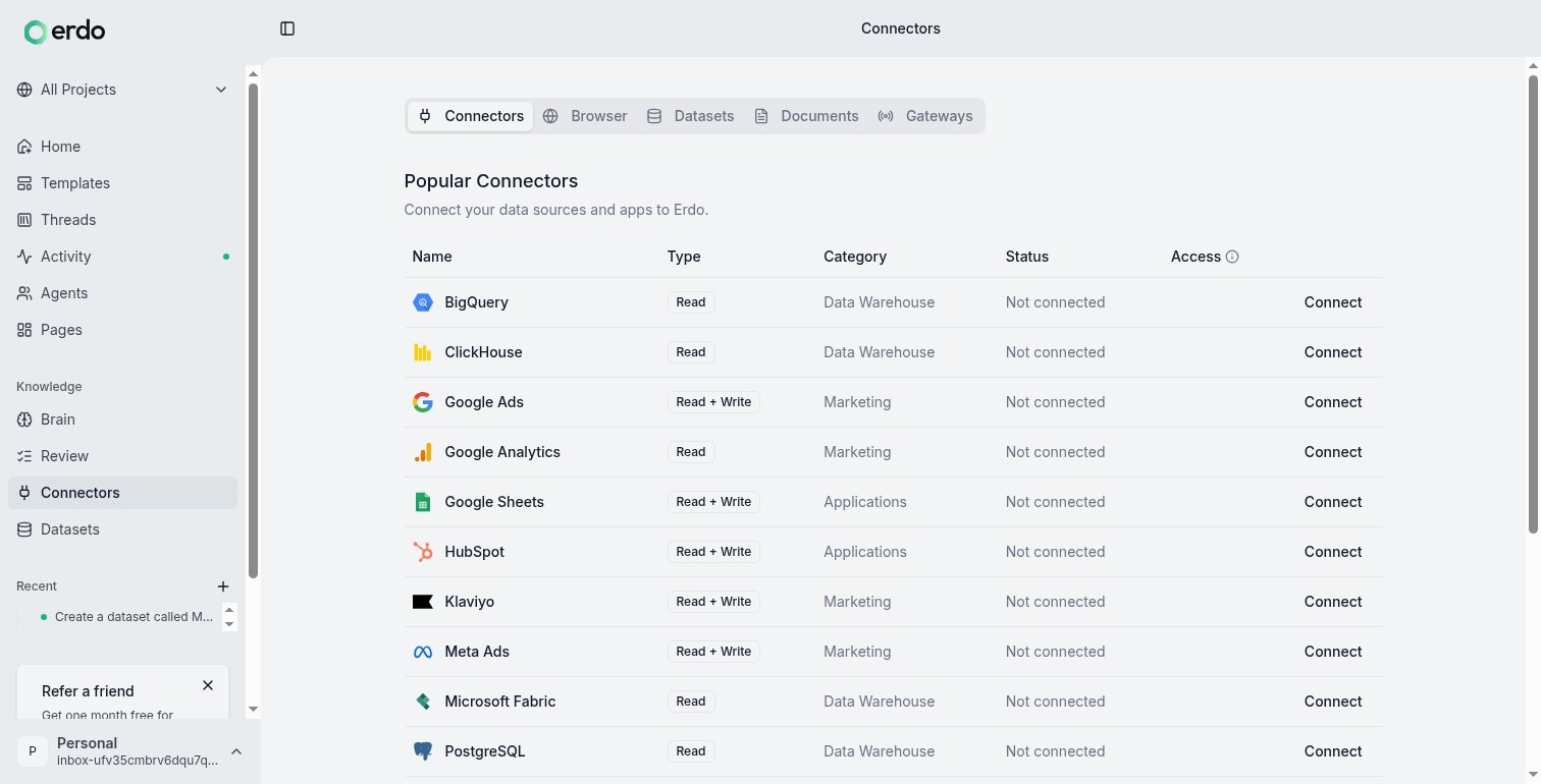 Connecting data sources in Erdo