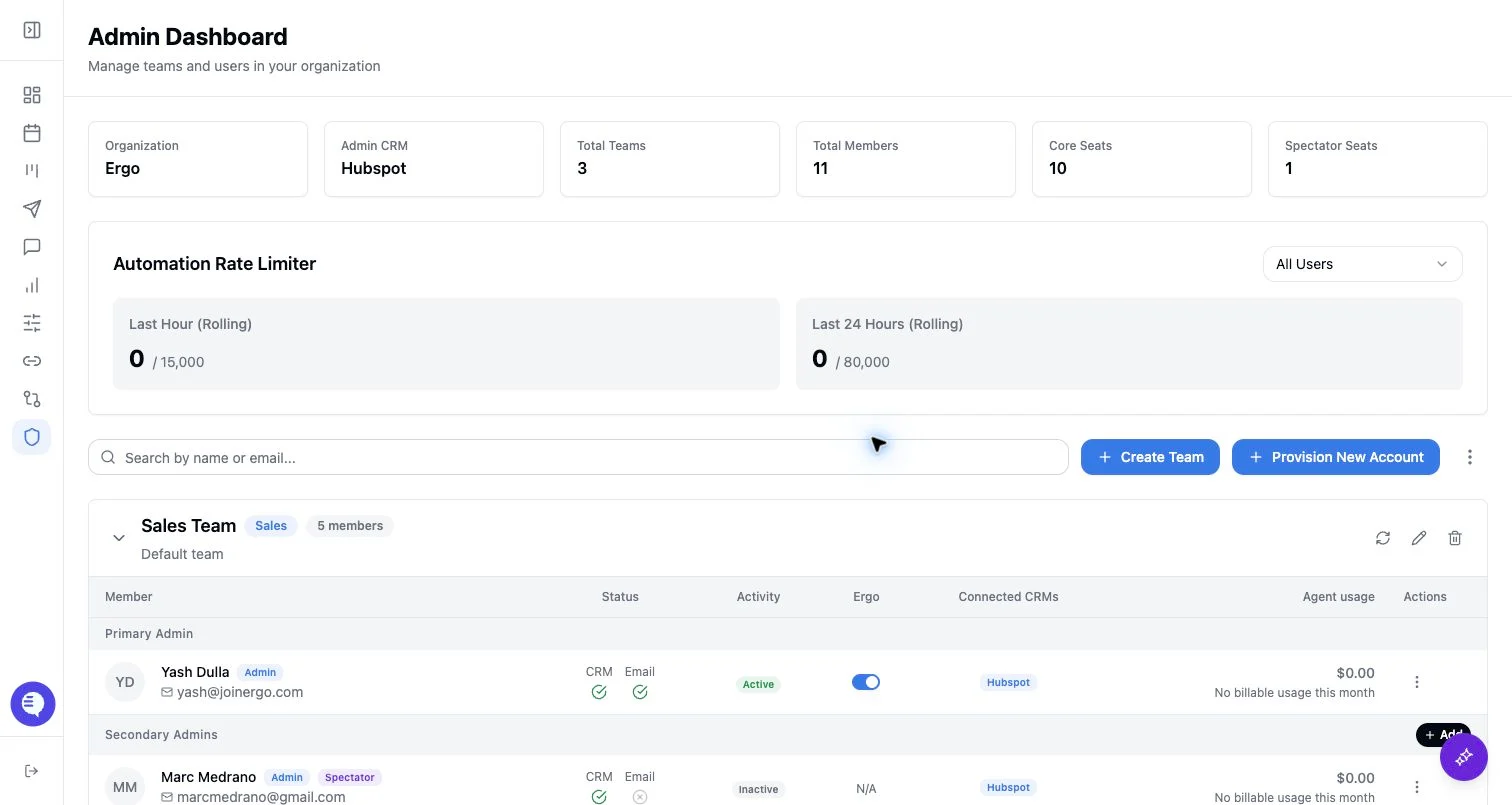 Product screenshot showing team membership, role controls, and access settings.