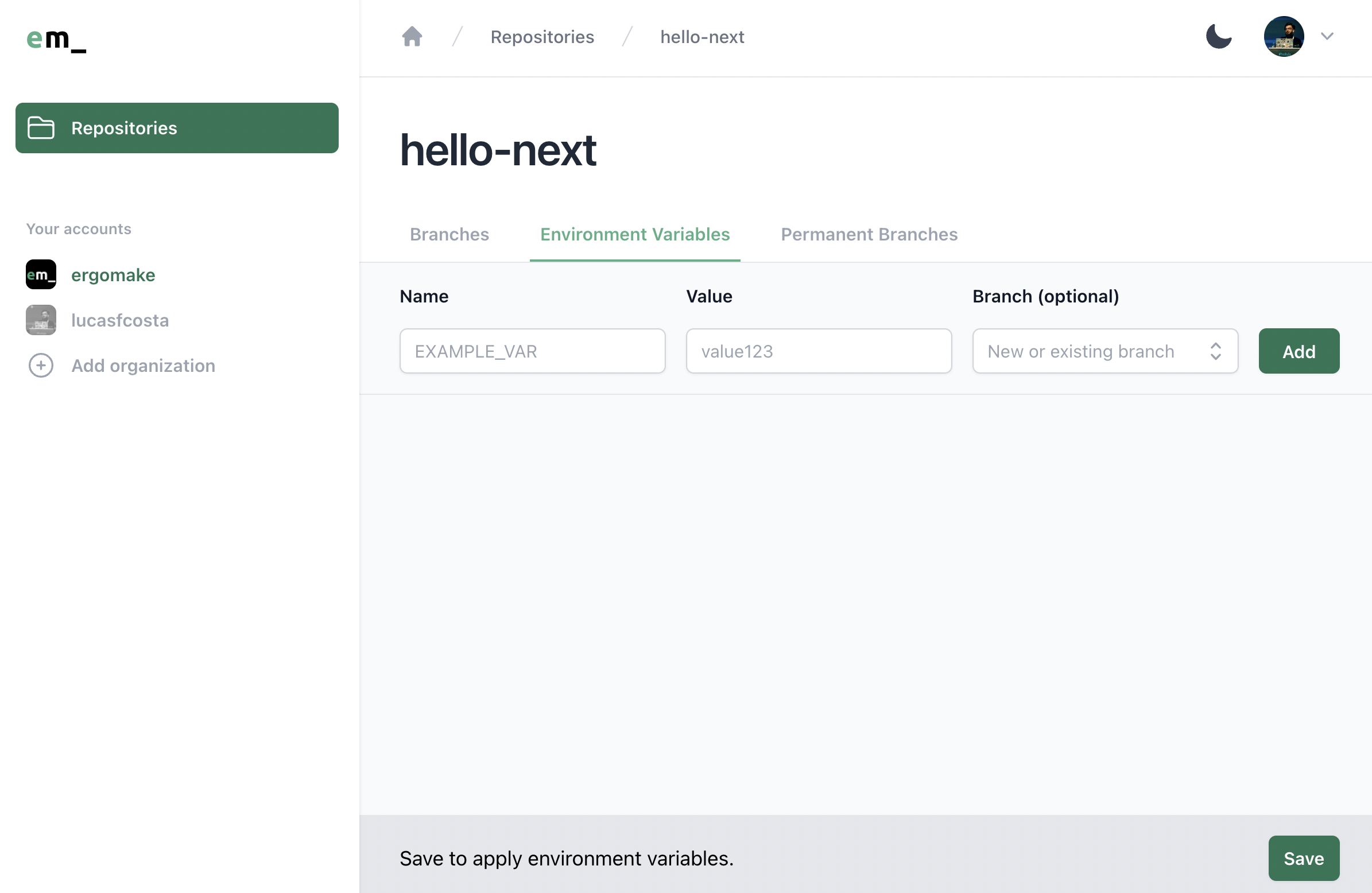 Environment variables light
