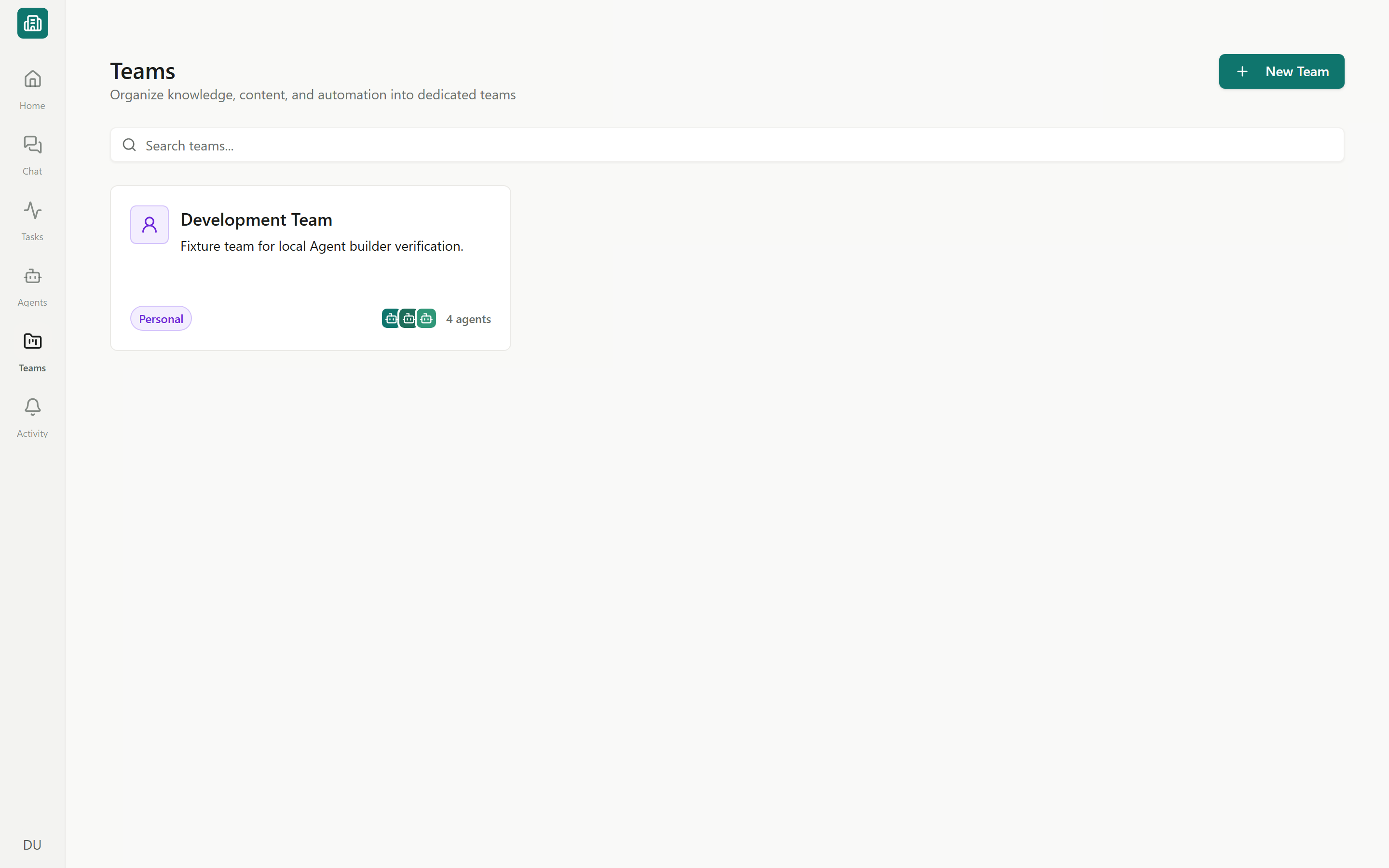 The Teams page with team cards