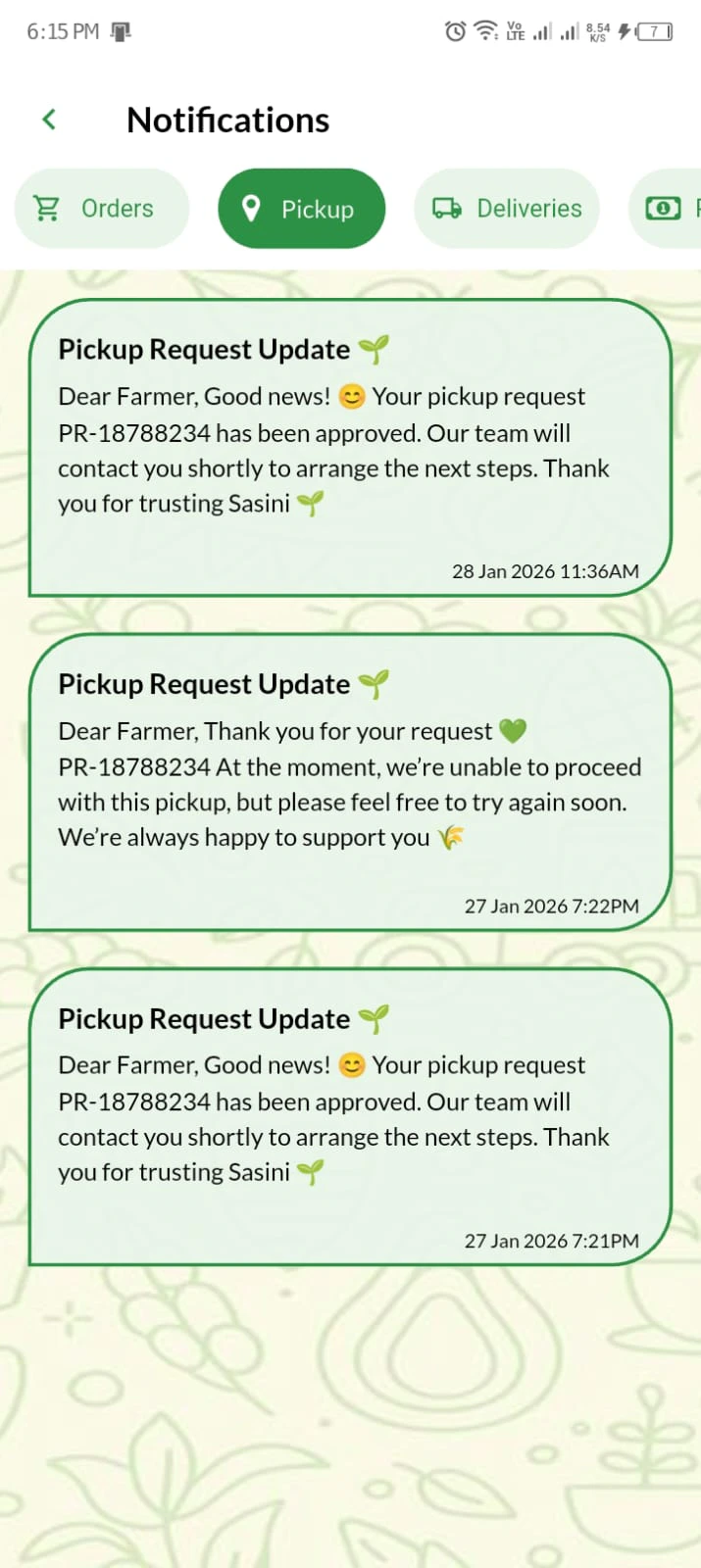 Pickup Tracking and Notifications
