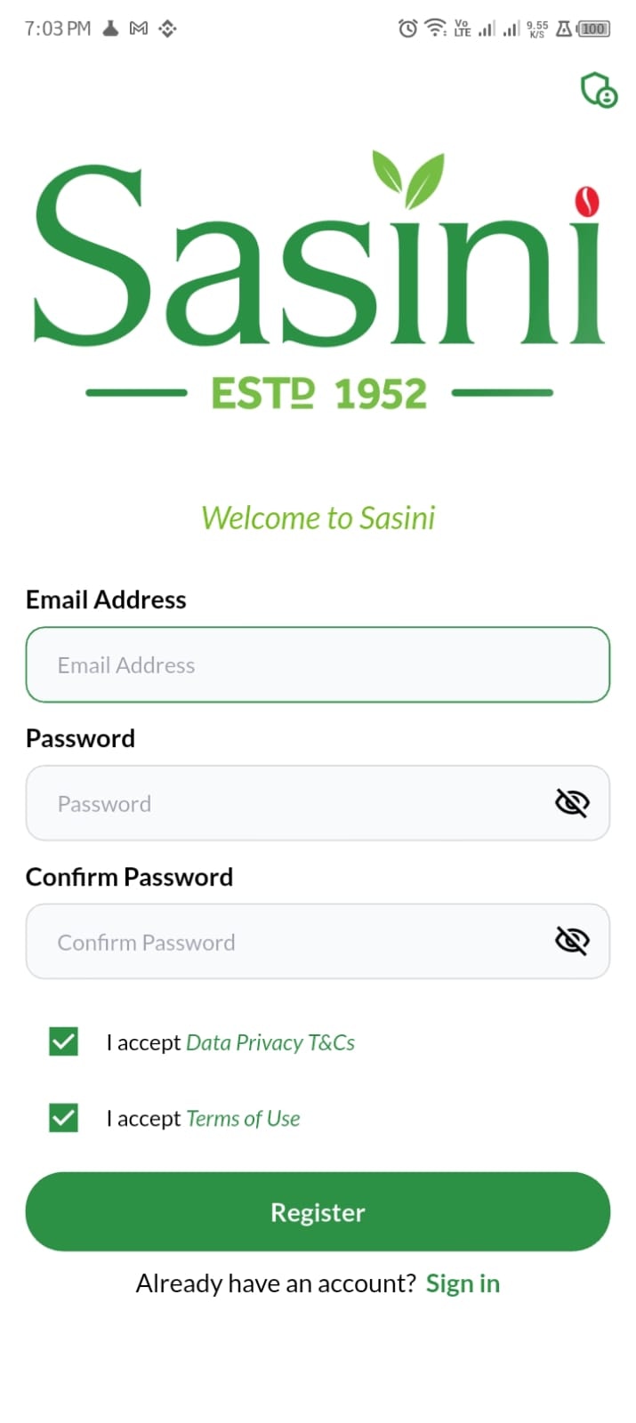Registration Details Screen
