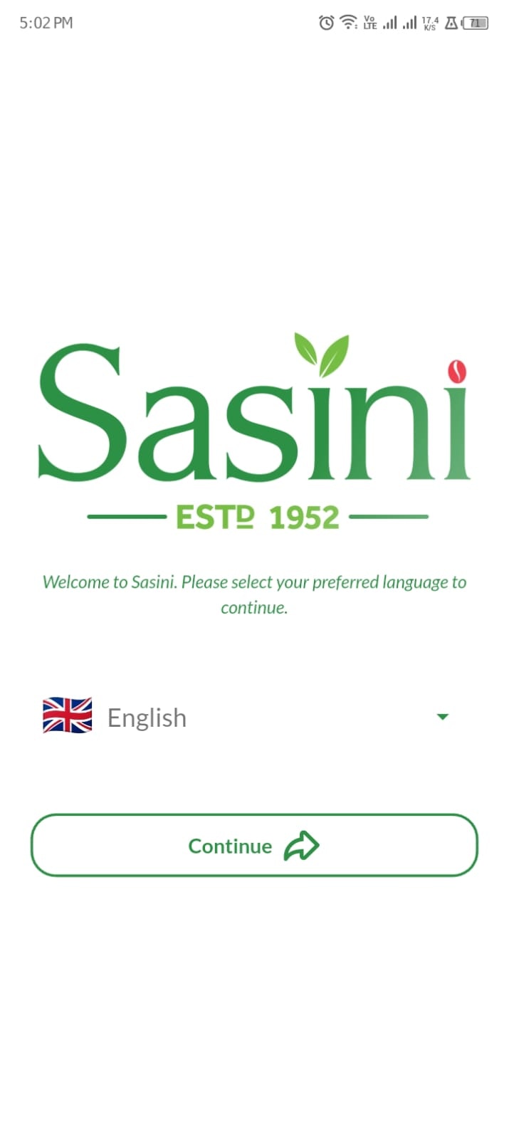 Language Selection Screen