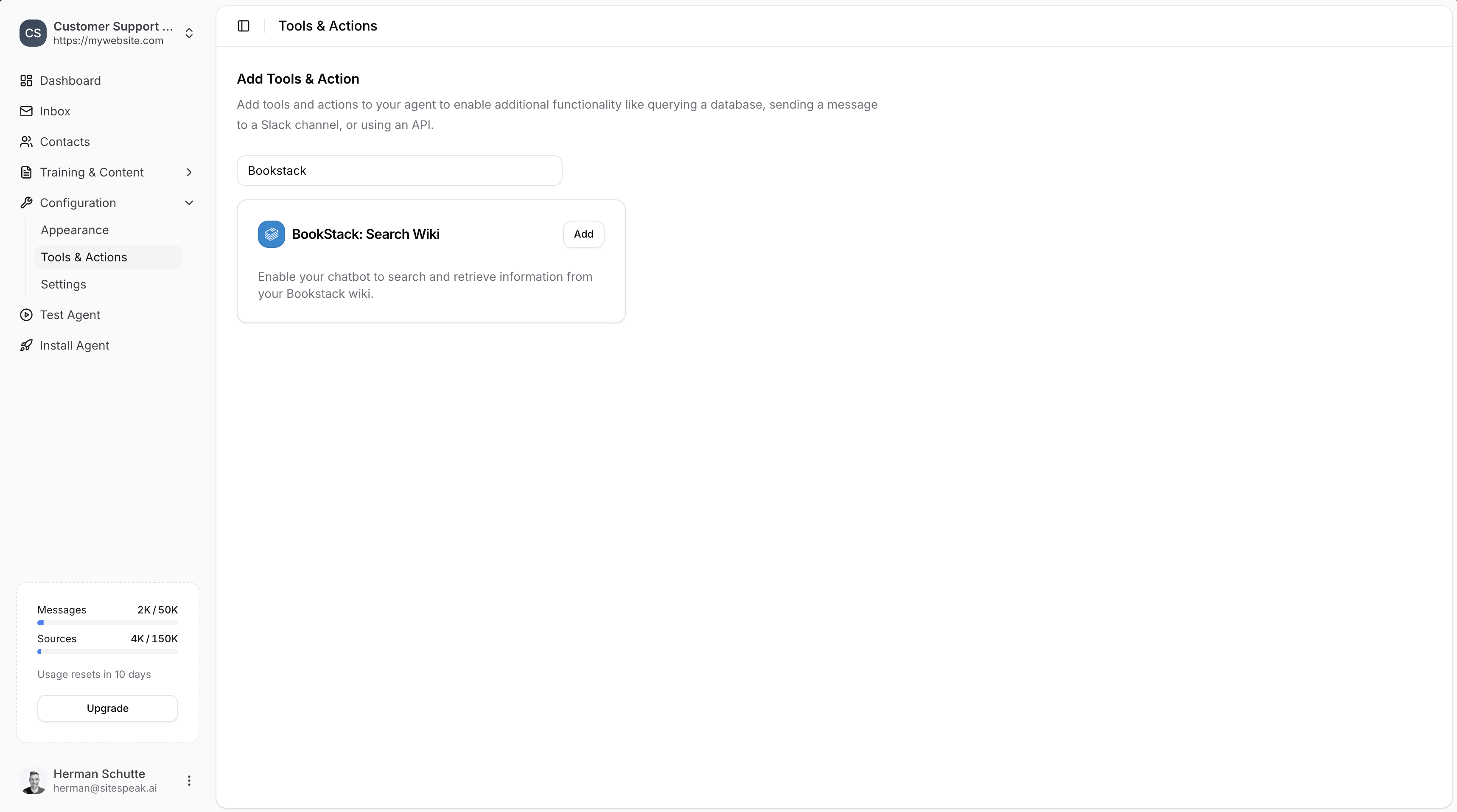 Select BookStack: Search Wiki action