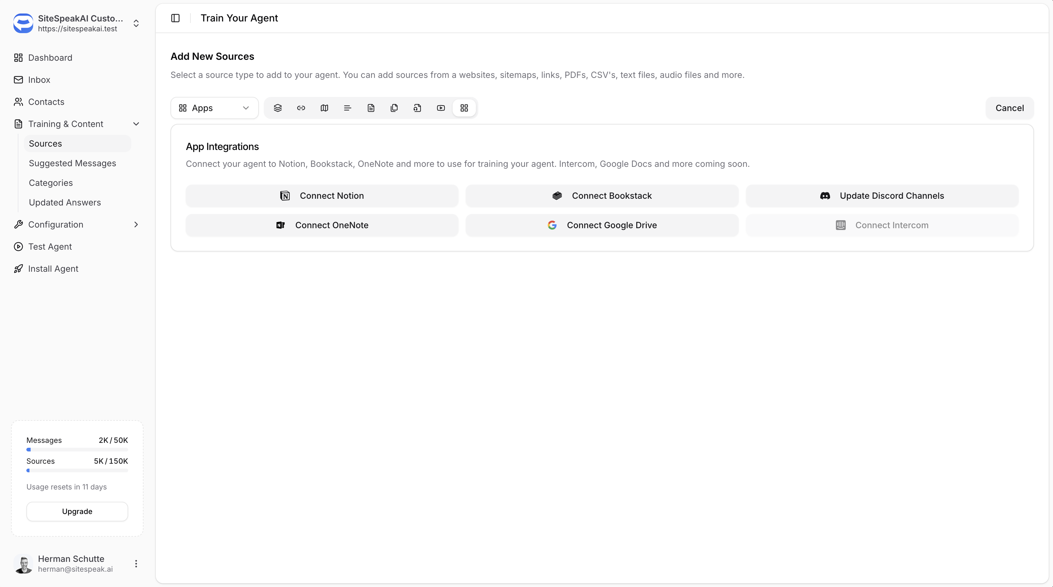 App Integrations showing available connections