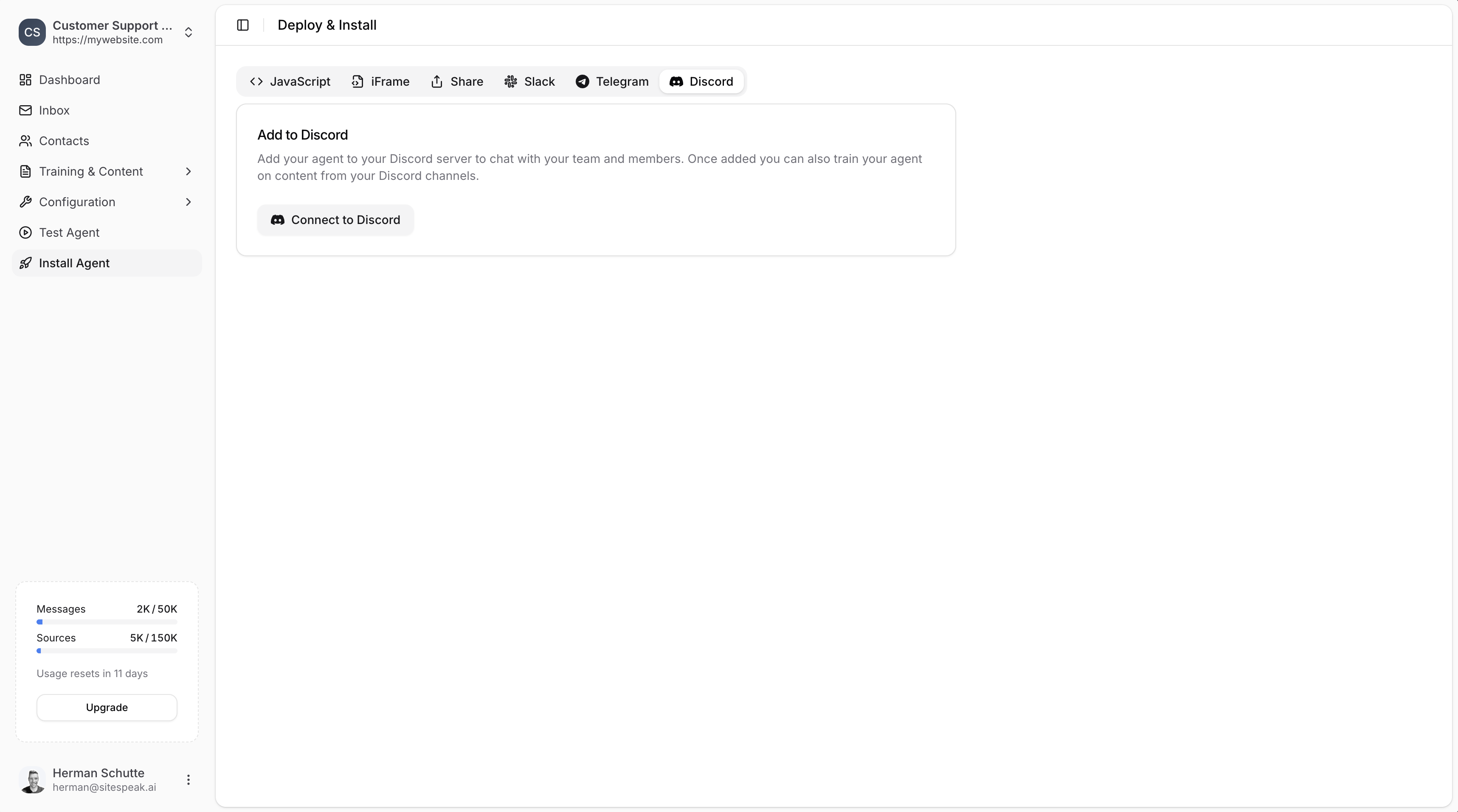 Deploy & Install Discord tab