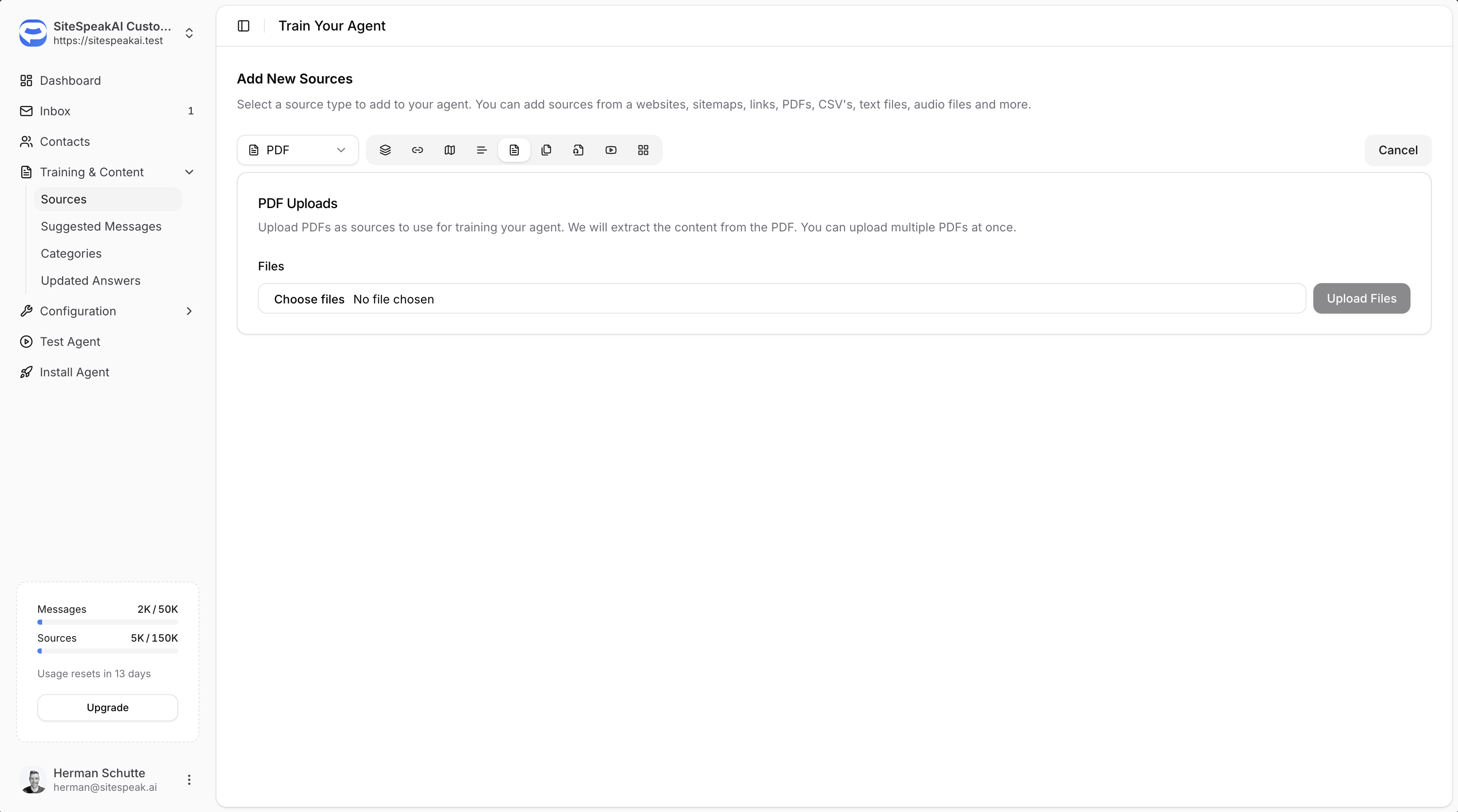 PDF upload interface