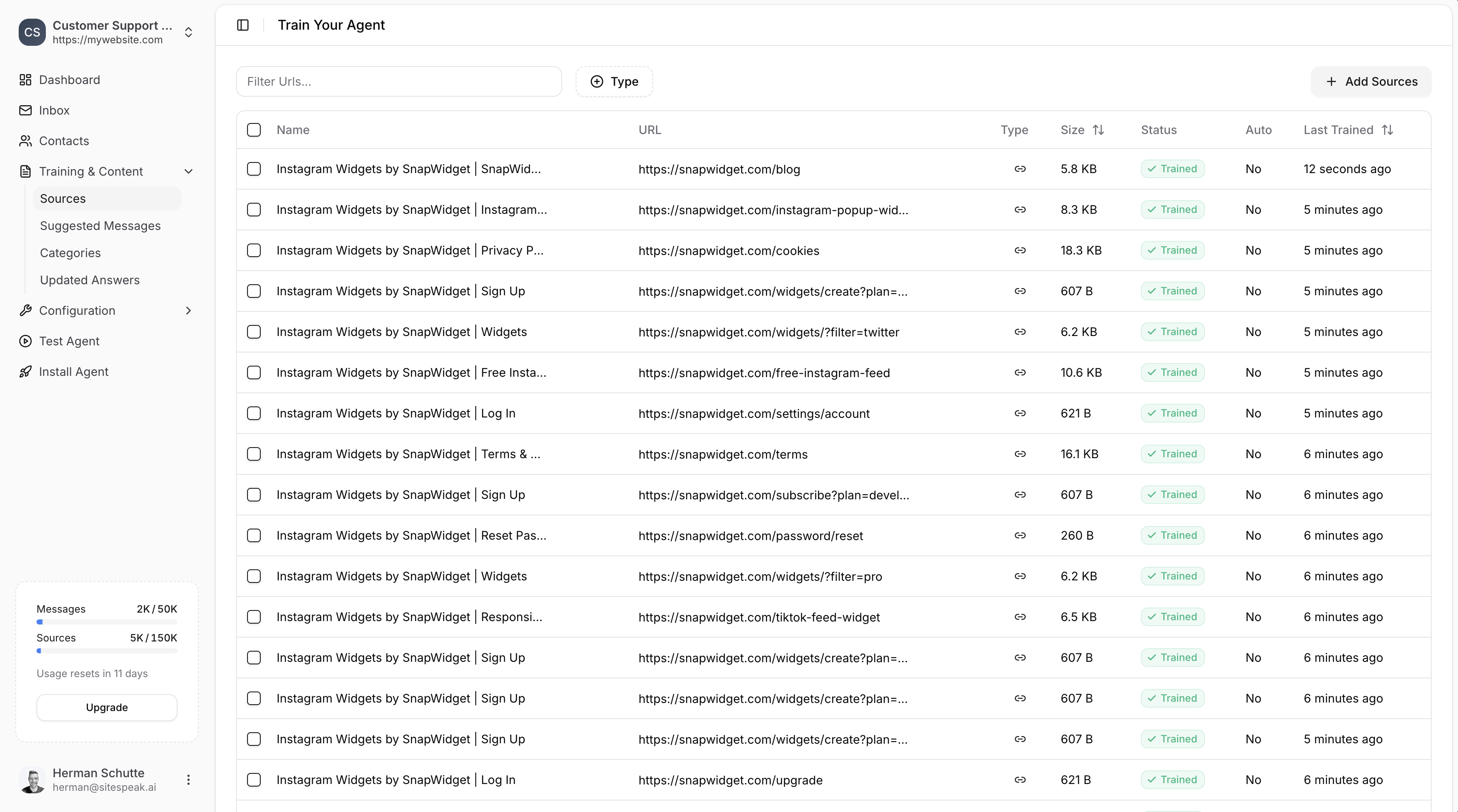 Trained sources list