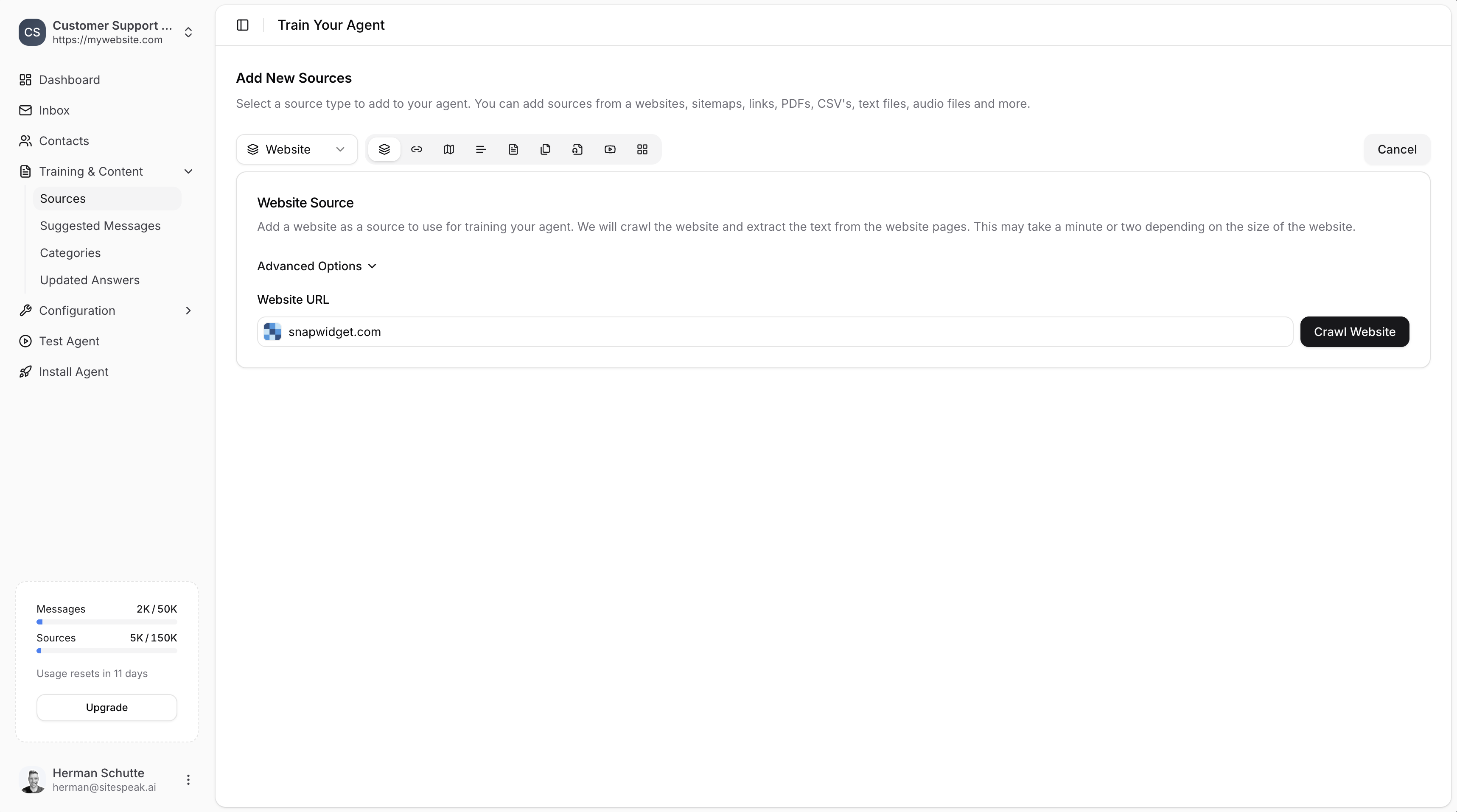 Website source input