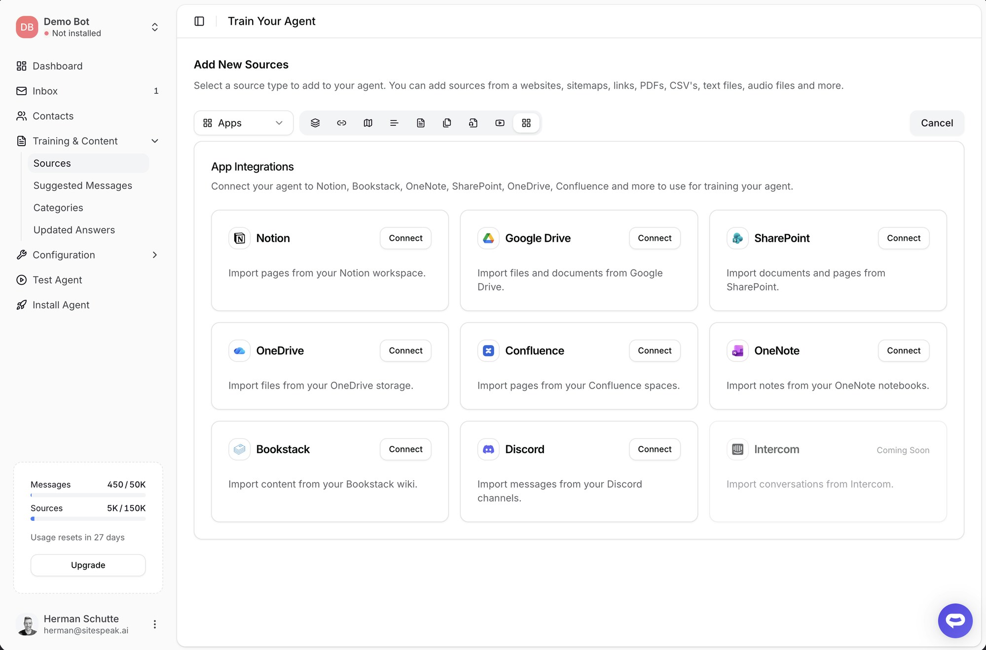 App Integrations showing available connections