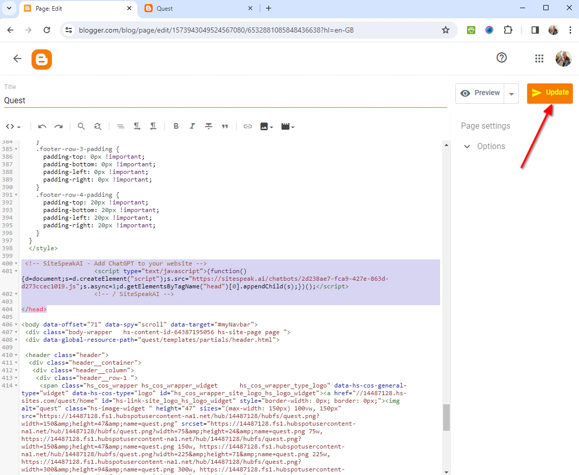 6 - Blogger - Click on Update to update your live page .png