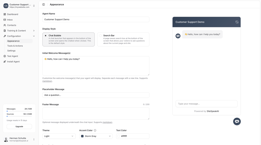 Chatbot Format Customize your chatbot's appearance - SiteSpeakAI Docs
