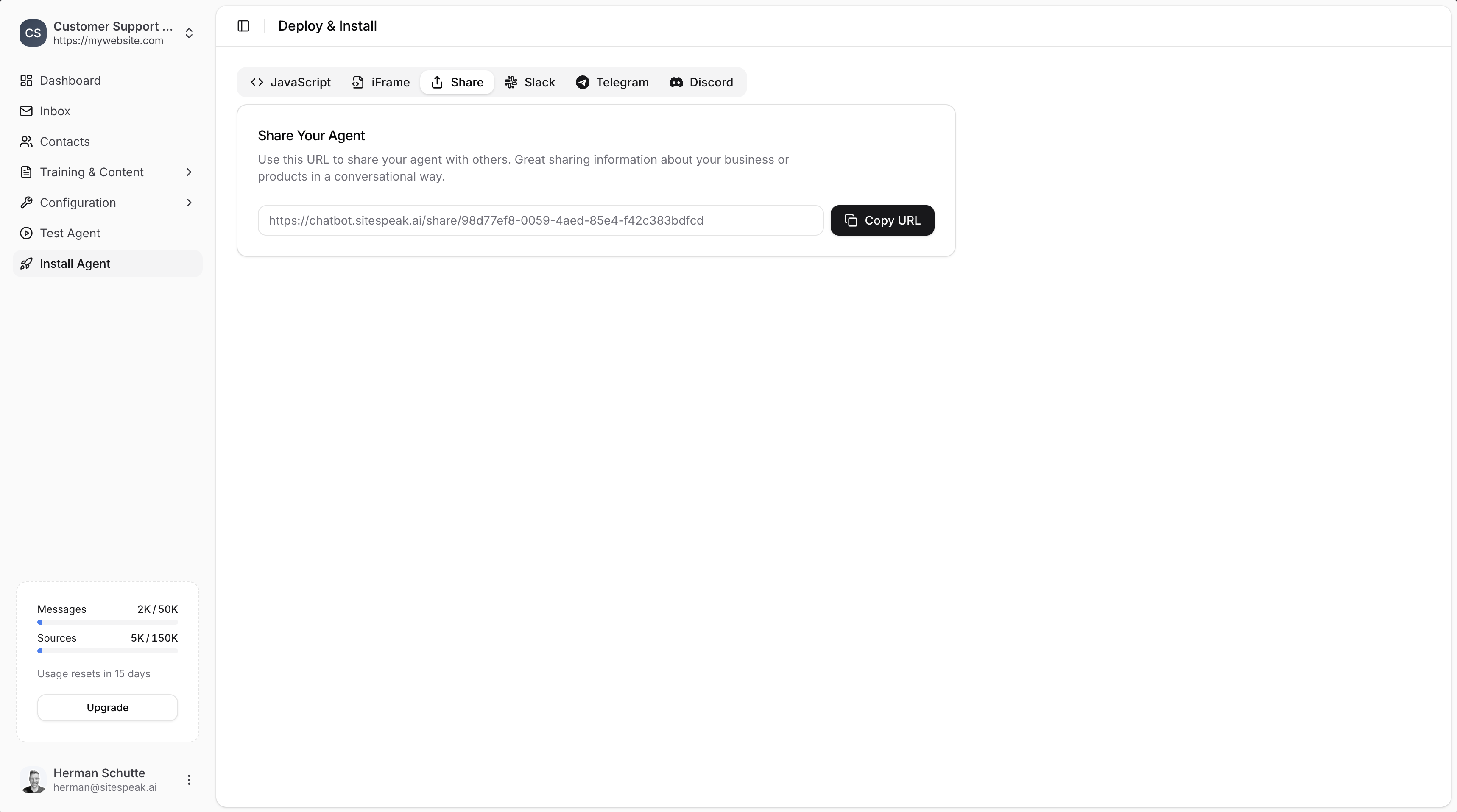 Share your agent URL