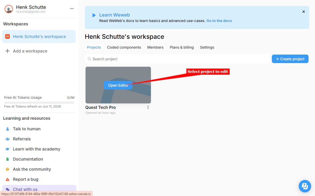 1-WeWeb-Dasboard-select-project-to-edit