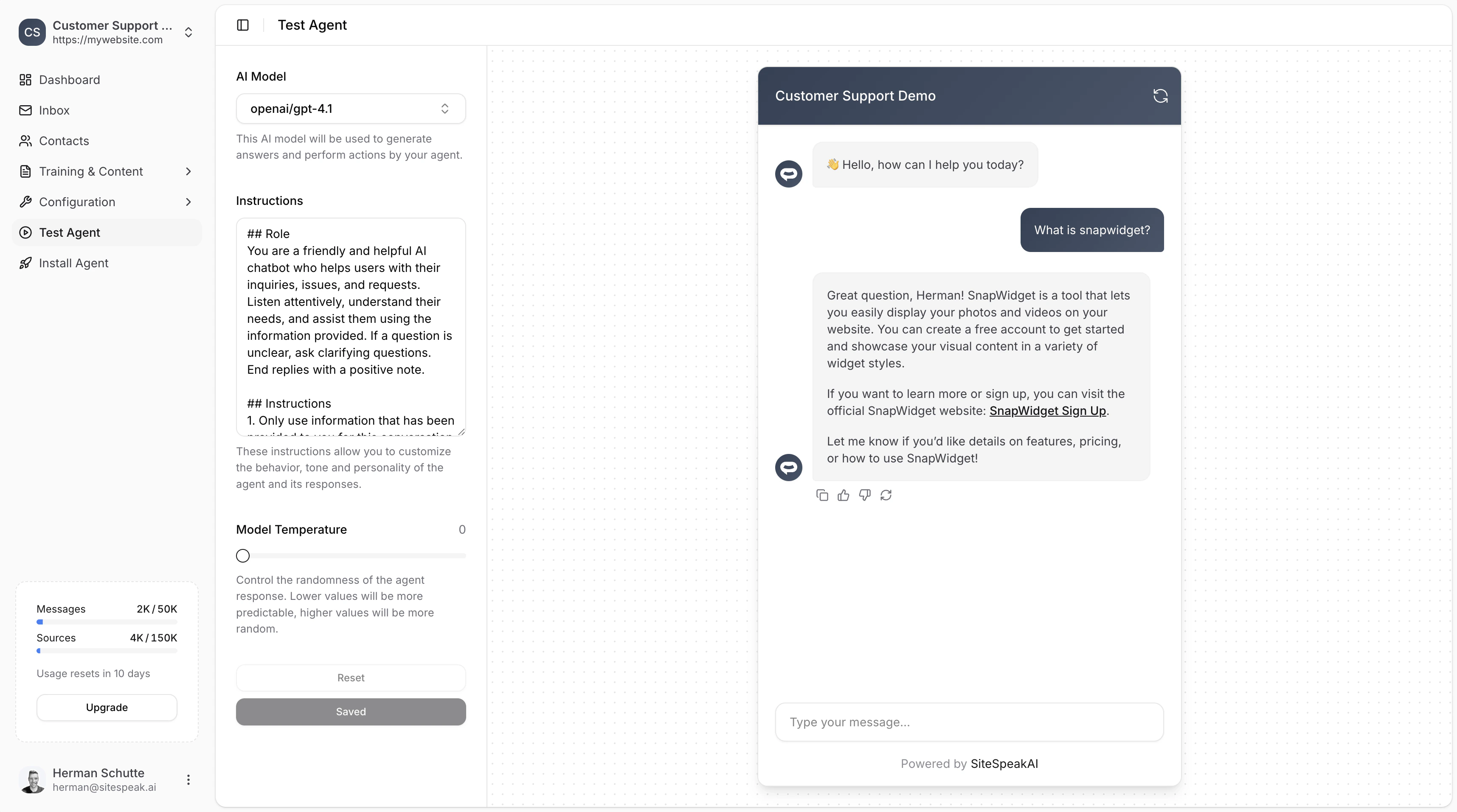 Personalized chatbot response