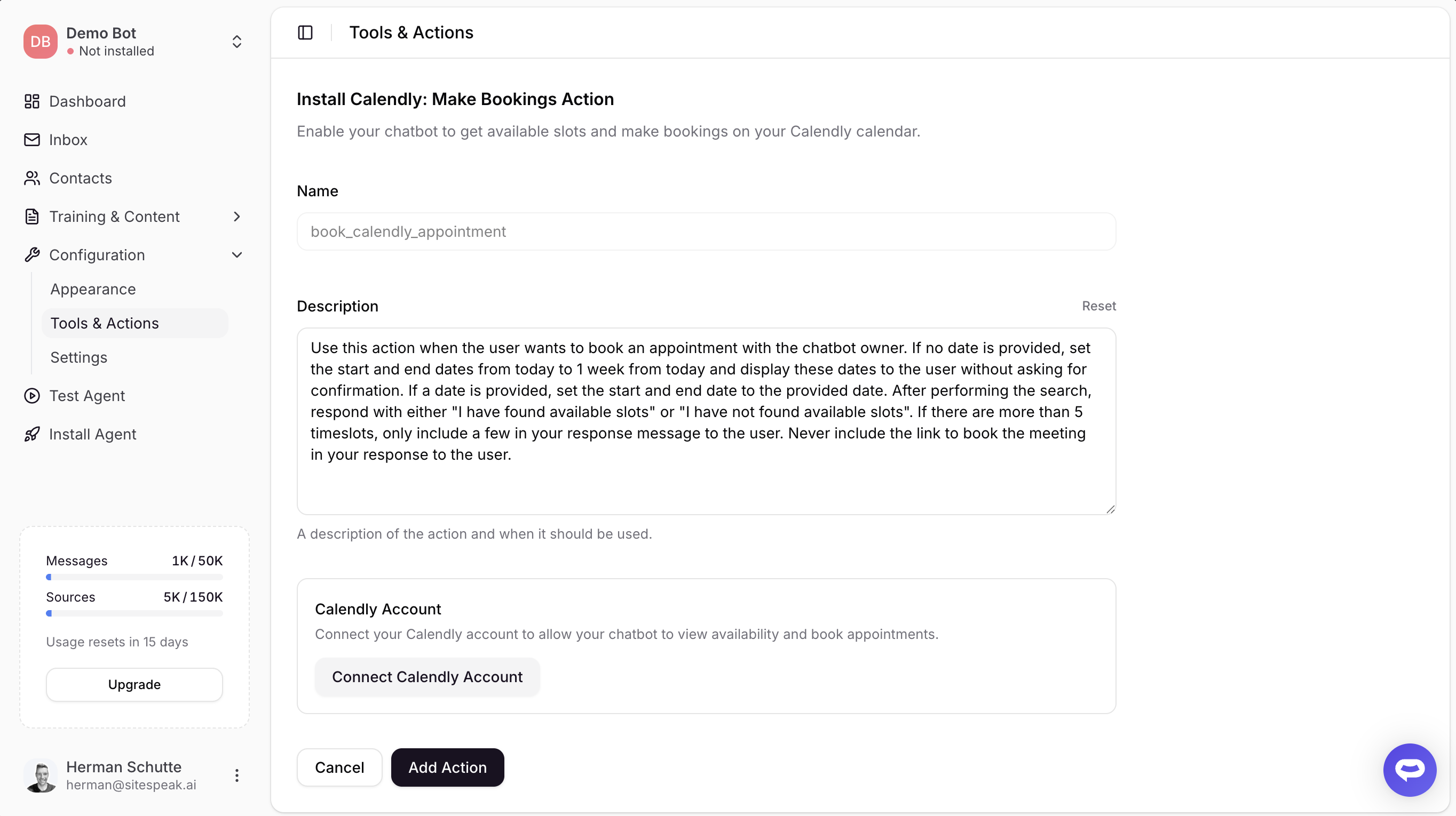 Calendly action configuration