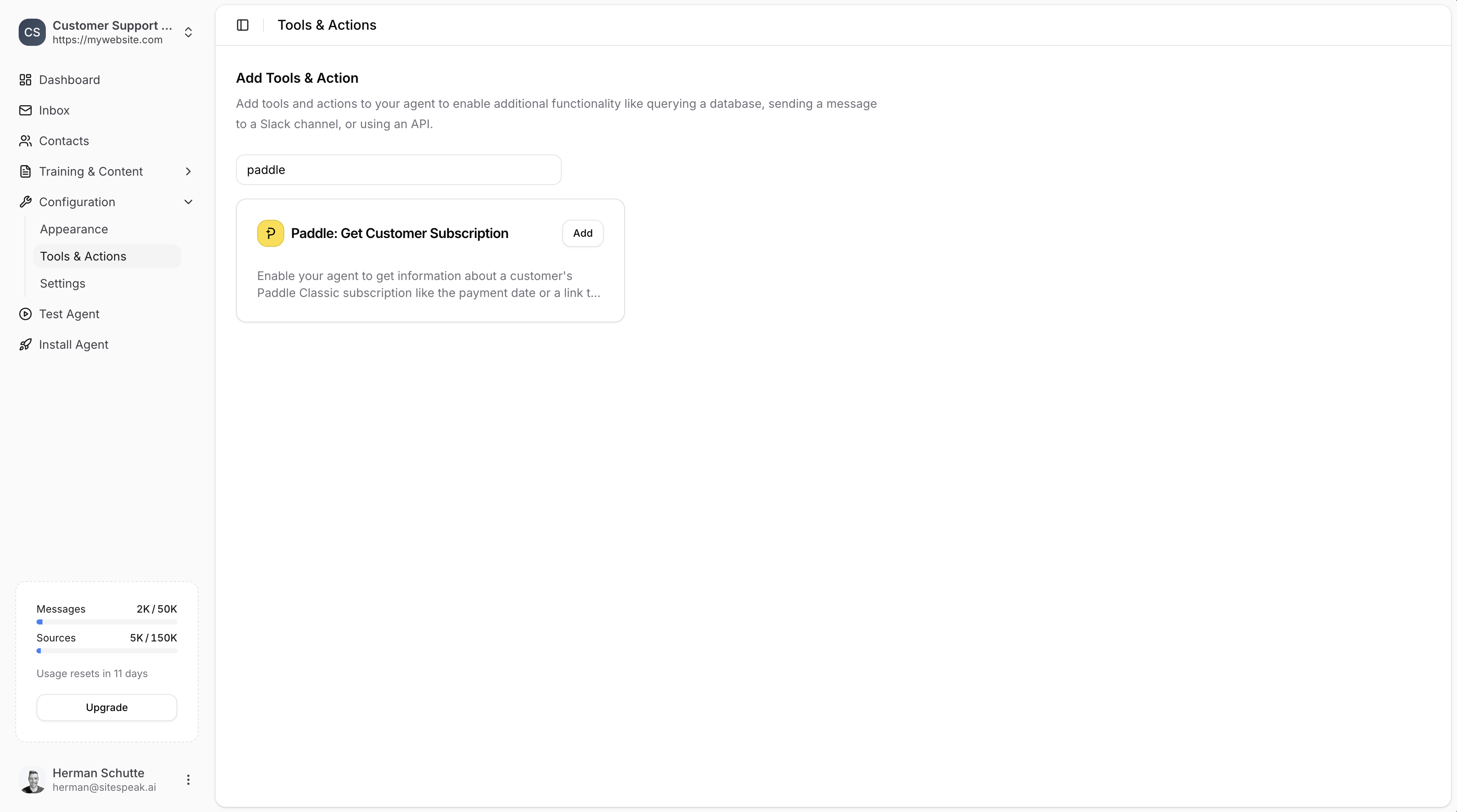Add a Paddle Subscription Action - SiteSpeakAI Docs