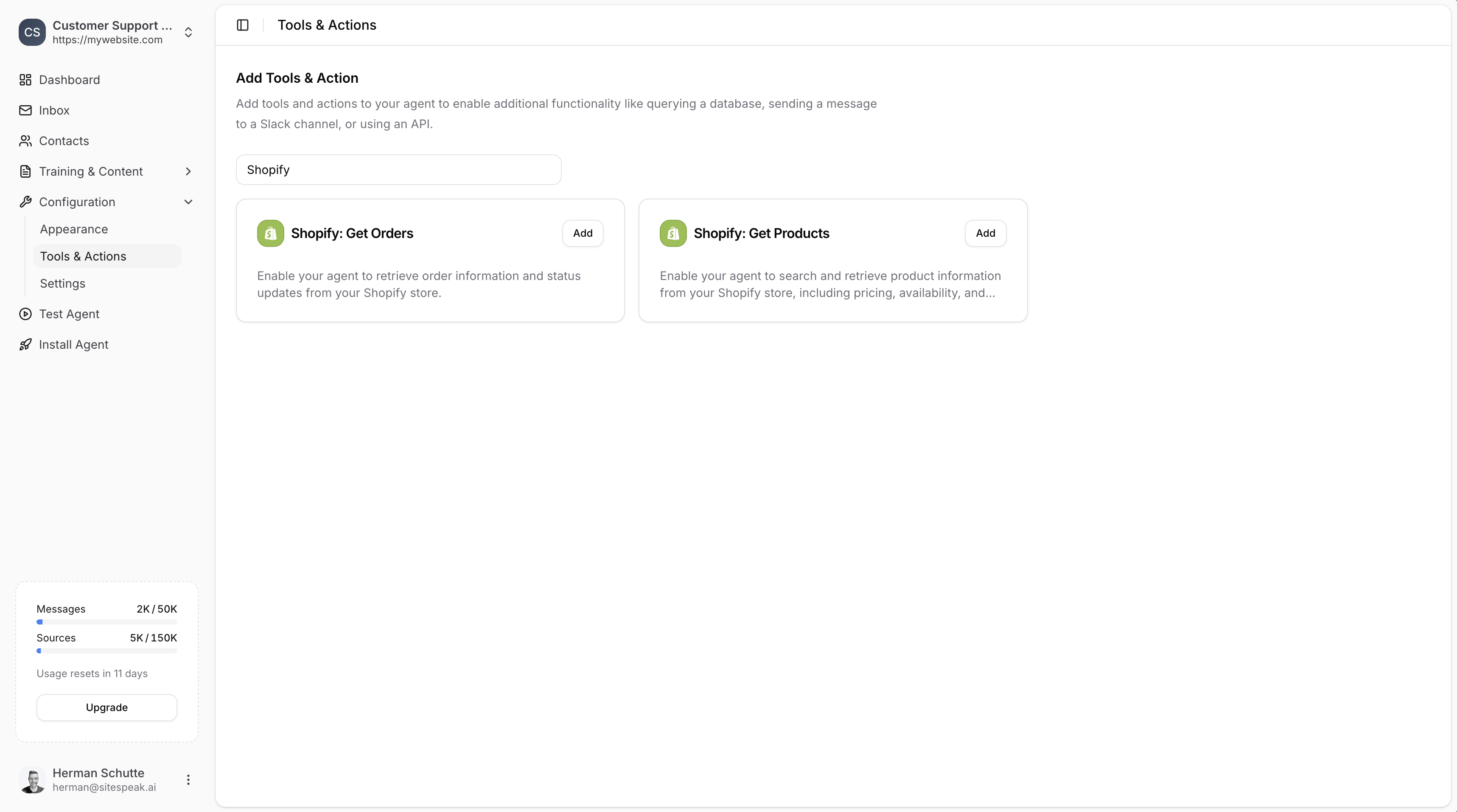 Shopify actions