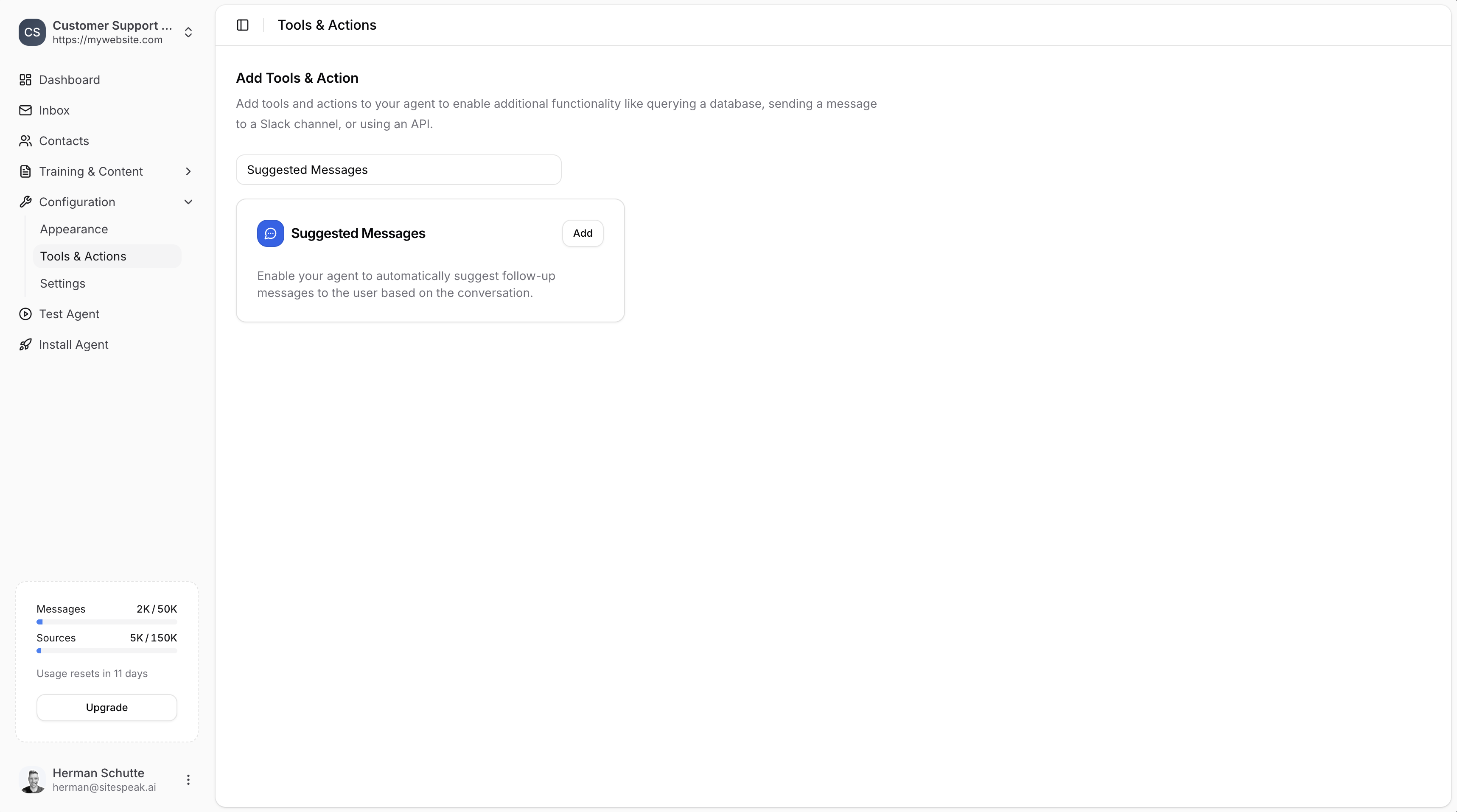 Suggested Messages action