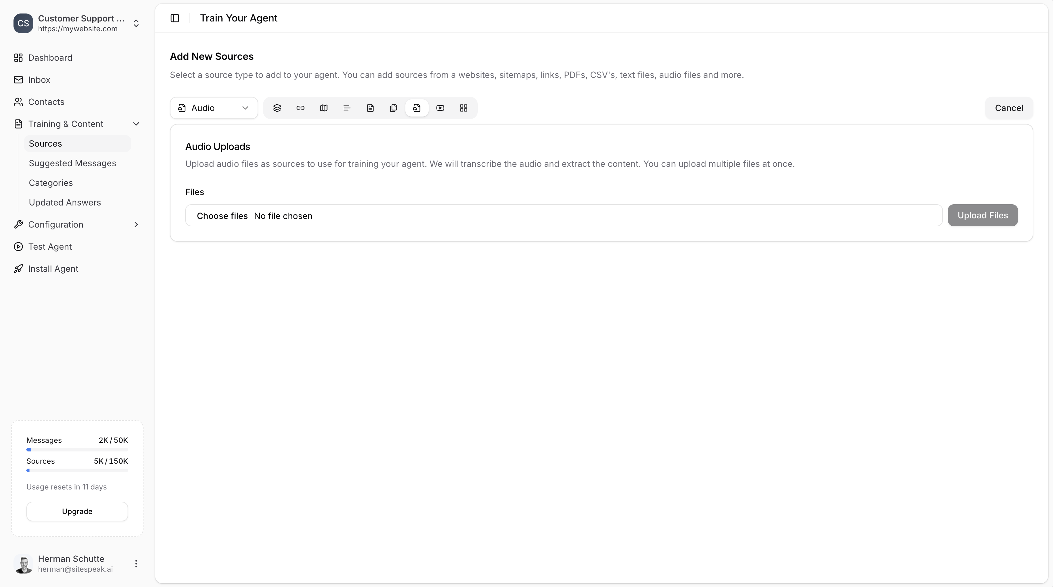 Audio upload interface