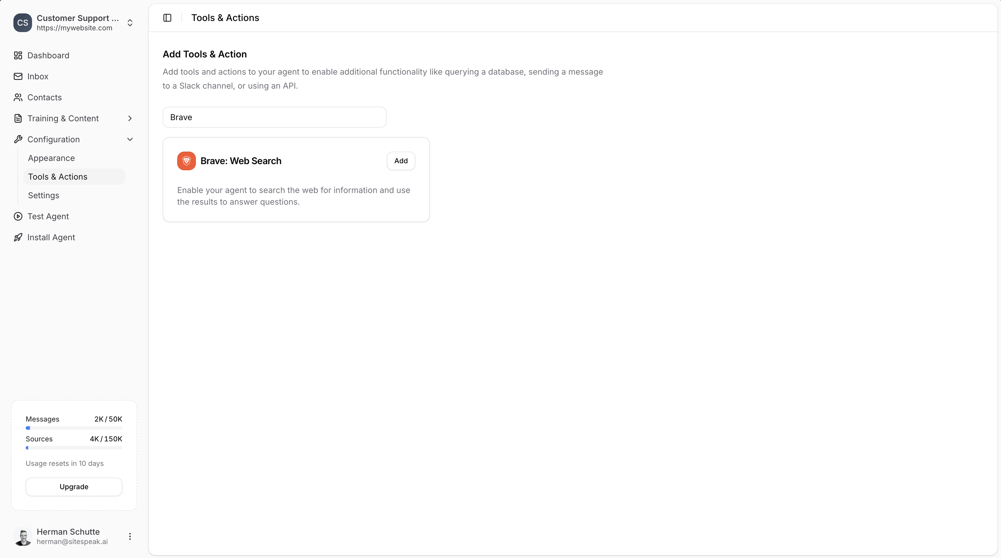 Select Brave: Web Search action
