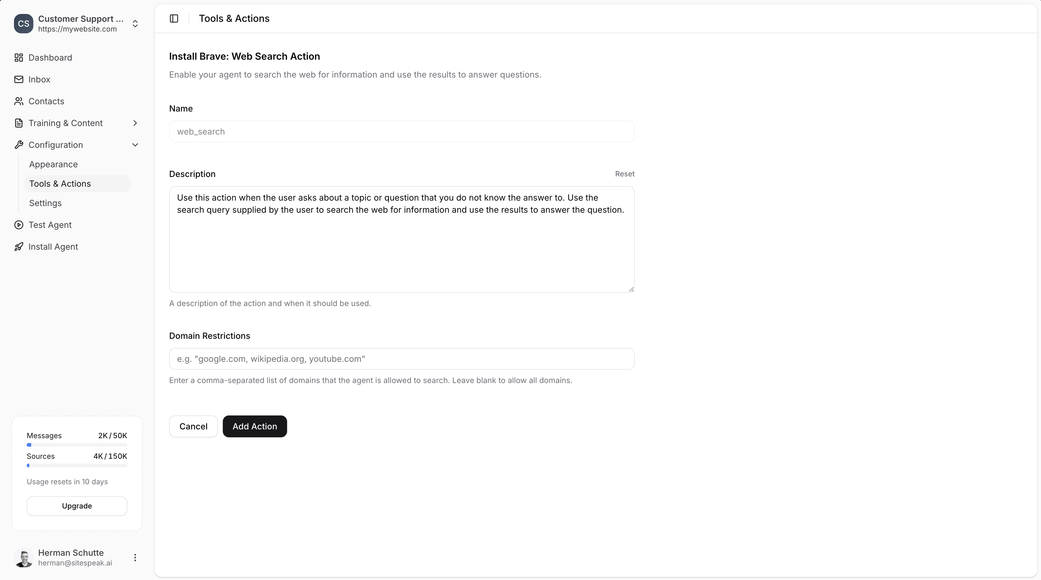 Brave: Web Search configuration