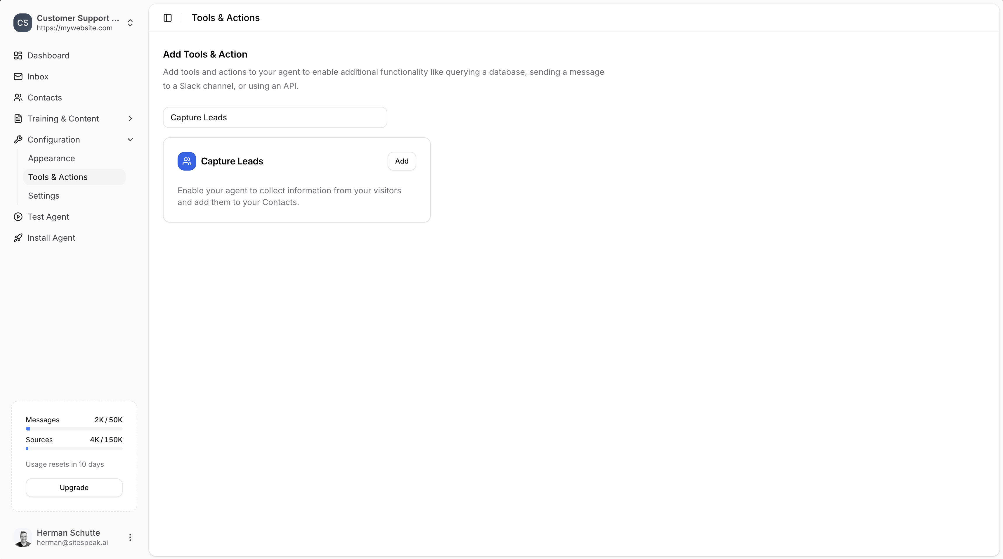 Select Capture Leads action