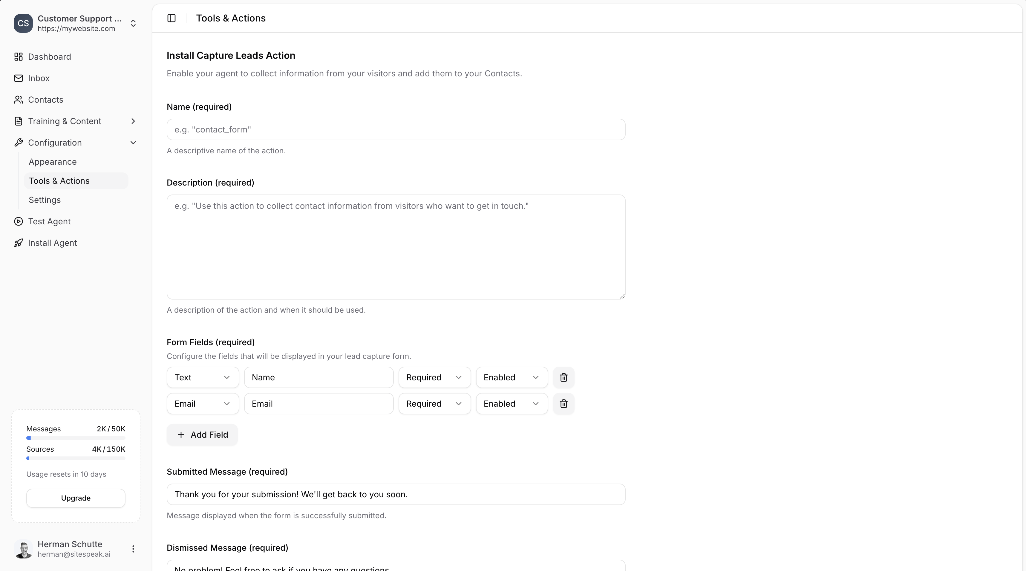 Capture Leads configuration