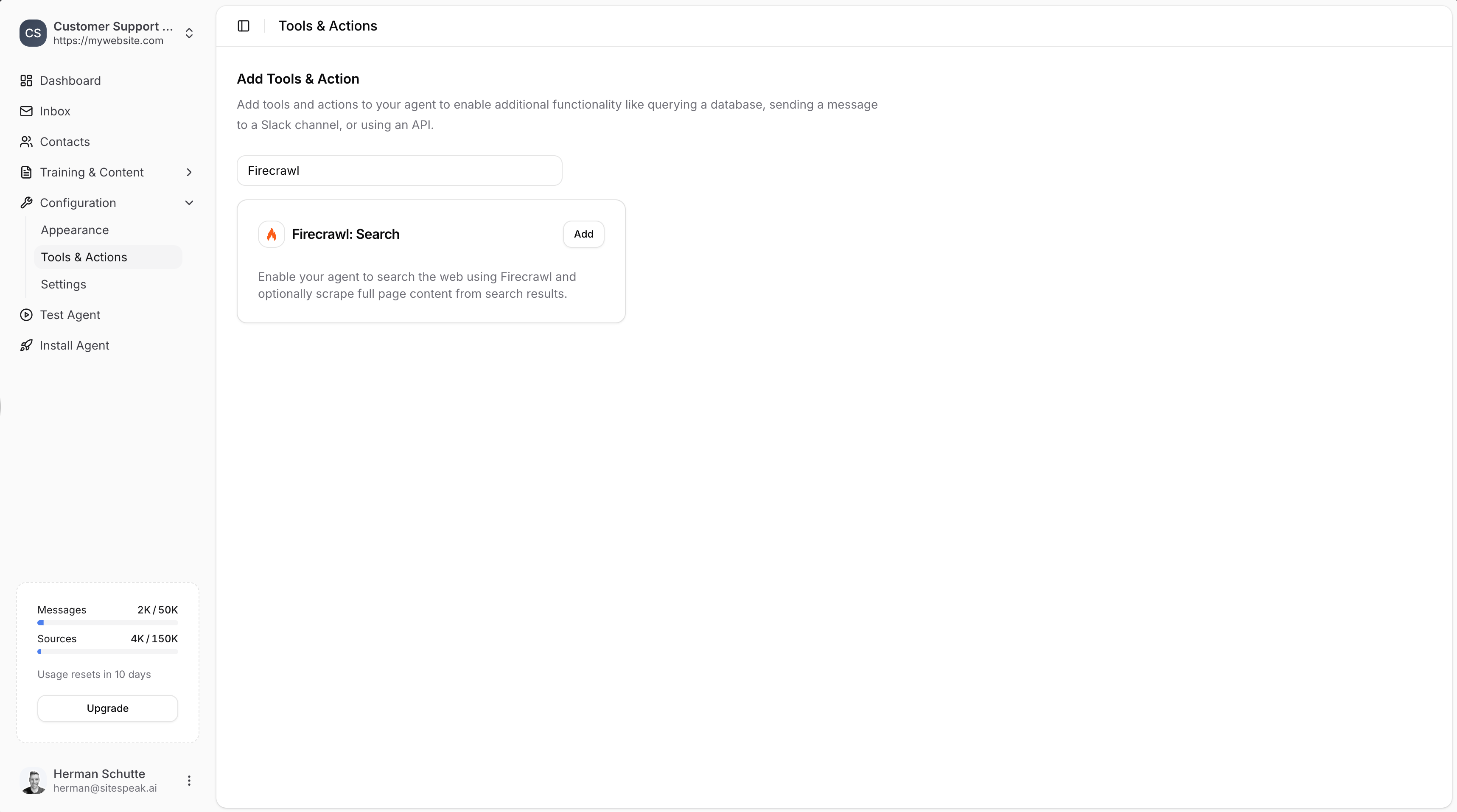 Select Firecrawl: Search action
