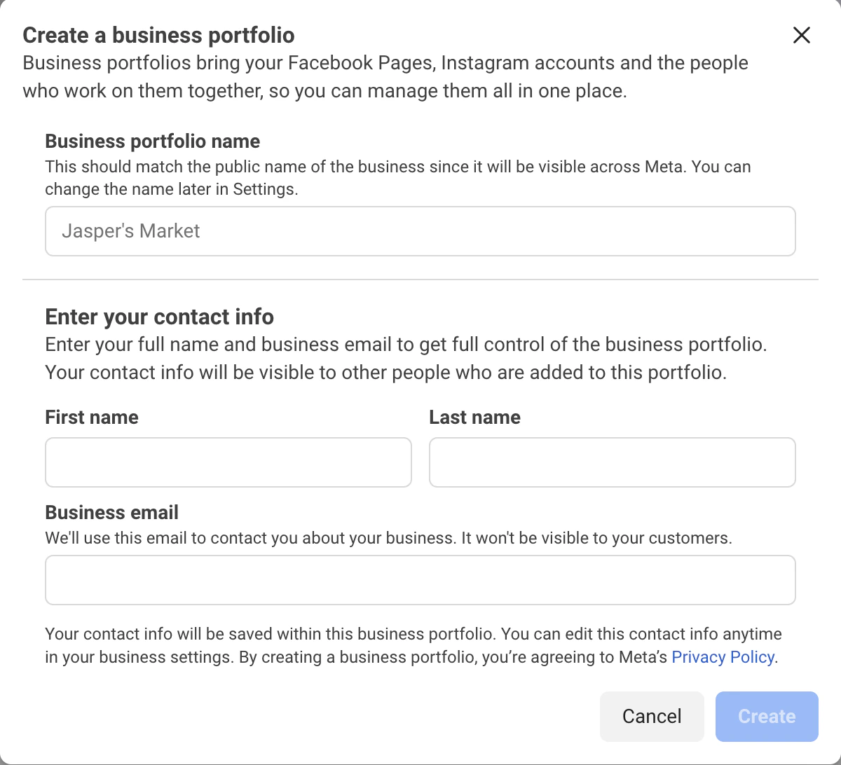 Business Portfolio Creation Form