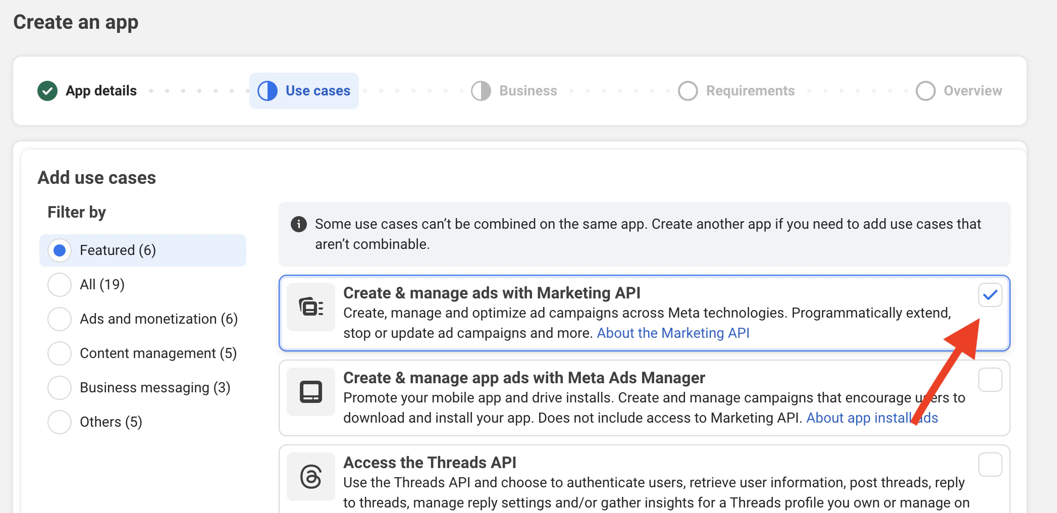 Marketing API Use Case Selection