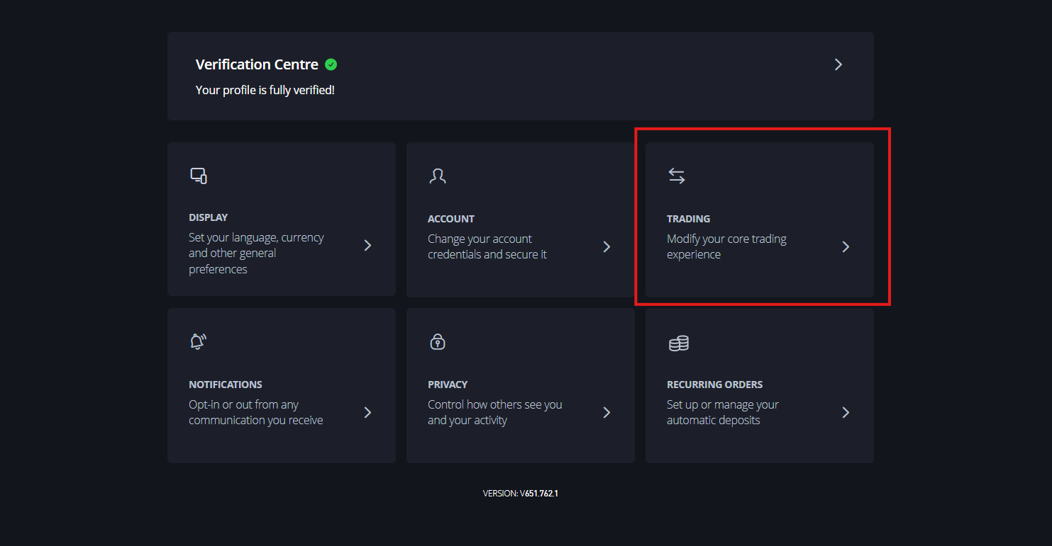 Trading > API Key Management