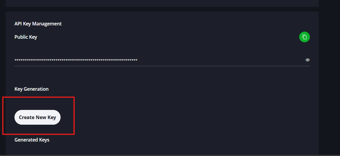 API Key Management > Create New Key