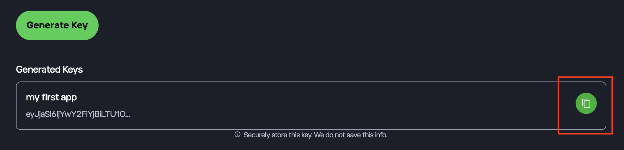 API Key Management > Copy Key