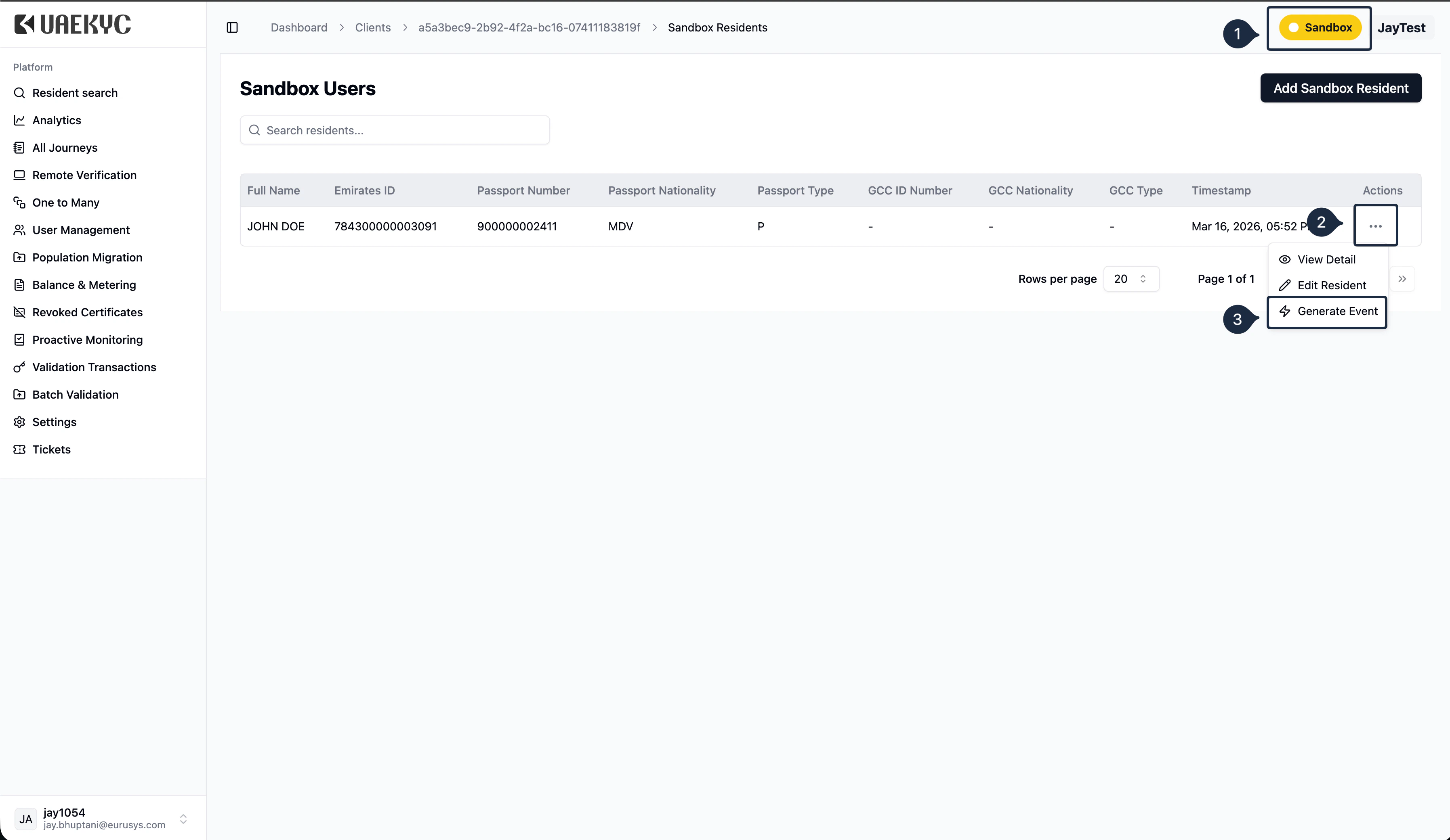 Switch to Sandbox and generate event