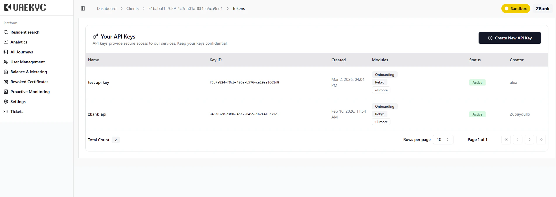 Navigate to API Keys section