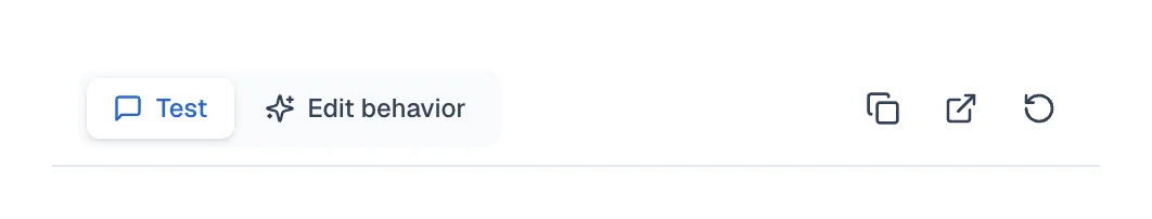 Test preview header with controls to copy the link, open a new tab, and refresh.