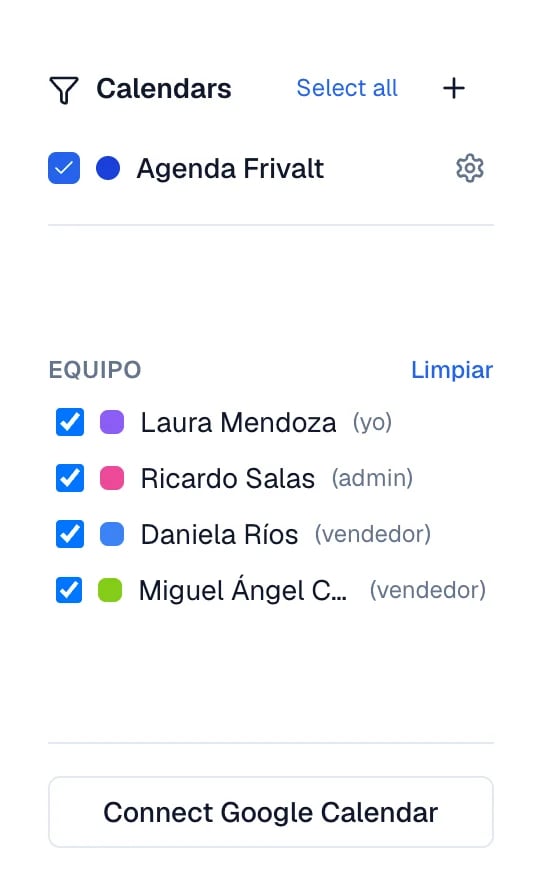 Team row with No Google and the Connect my Google button.