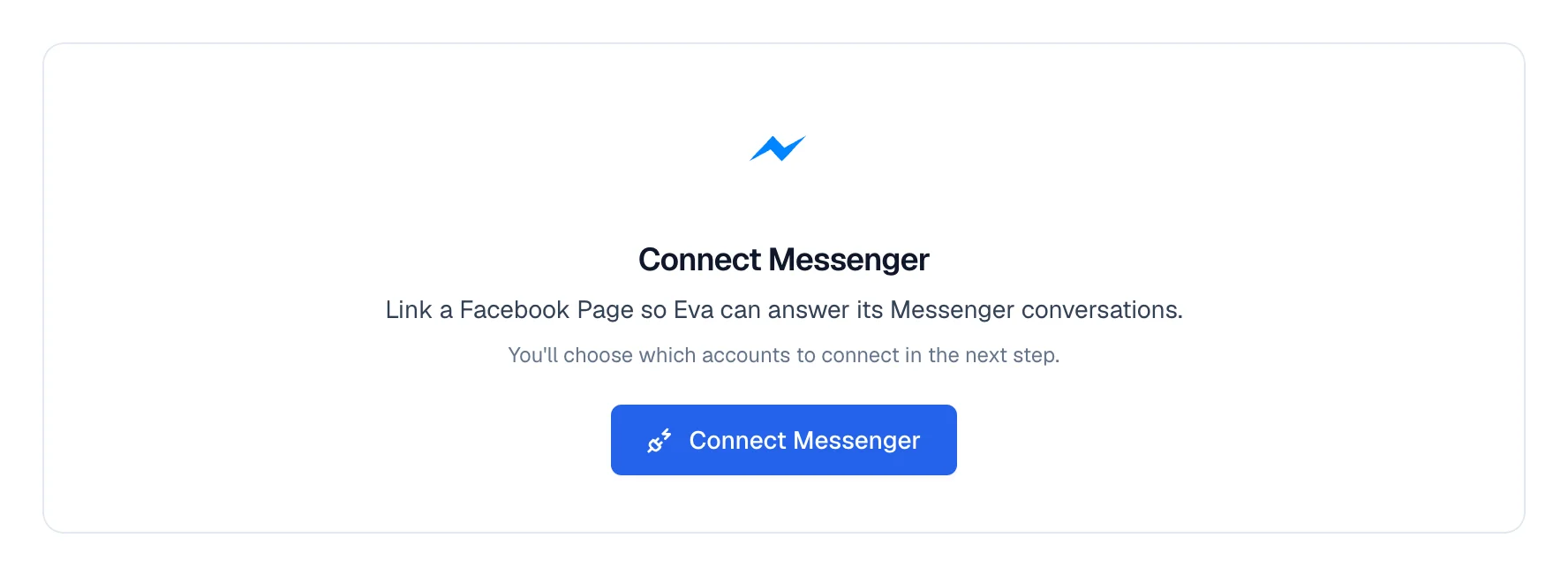 Messenger channel screen with no pages yet and the button that starts the connection.