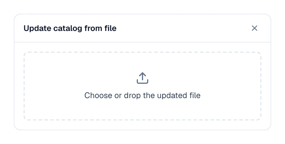 Update catalog from file dialog with the box for dropping the updated file.