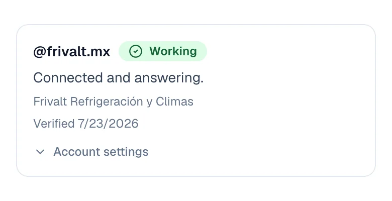 Instagram account labelled Working, with the date it was verified.