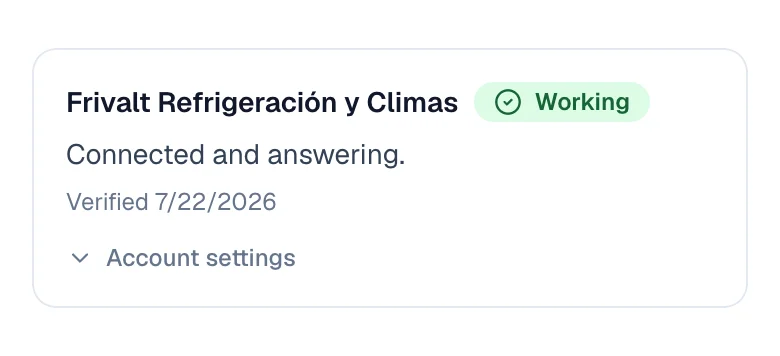Facebook page labelled Working, with the date it was verified.