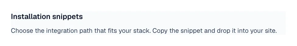 Installation snippets block with Install with script and its Copy button on the right.